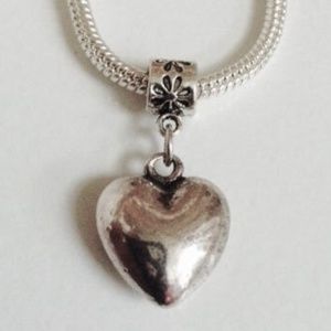 “PUFFY HEART” Sterling Silver Plated Dangling Charm For European Style Bracelets